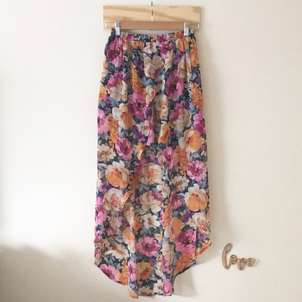 FOREVER 21 - High and Low Semi Sheer Floral Skirt
